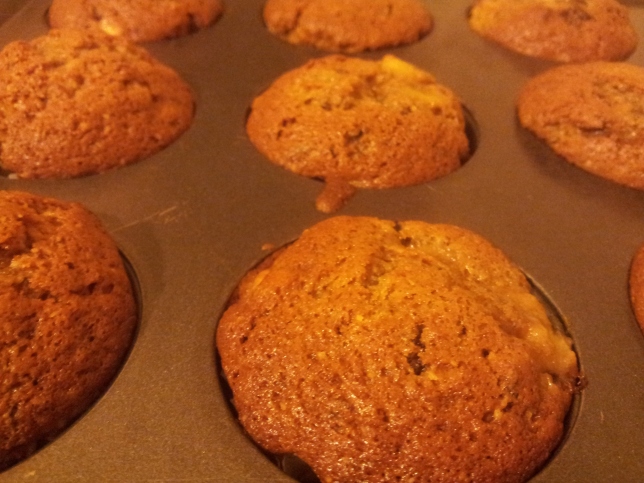 Banana Chocolate chunk spiced muffins with toasted peacans